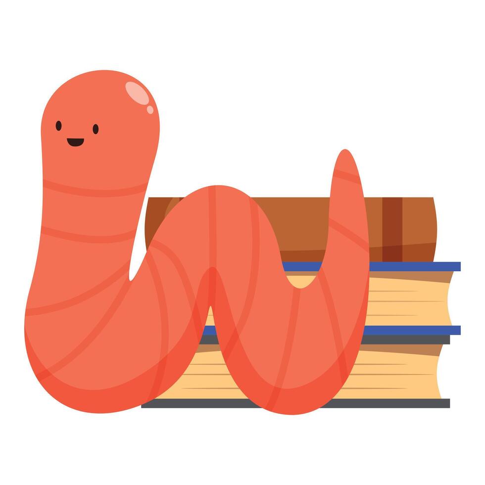 Cute worm reading books, education and knowledge concept vector
