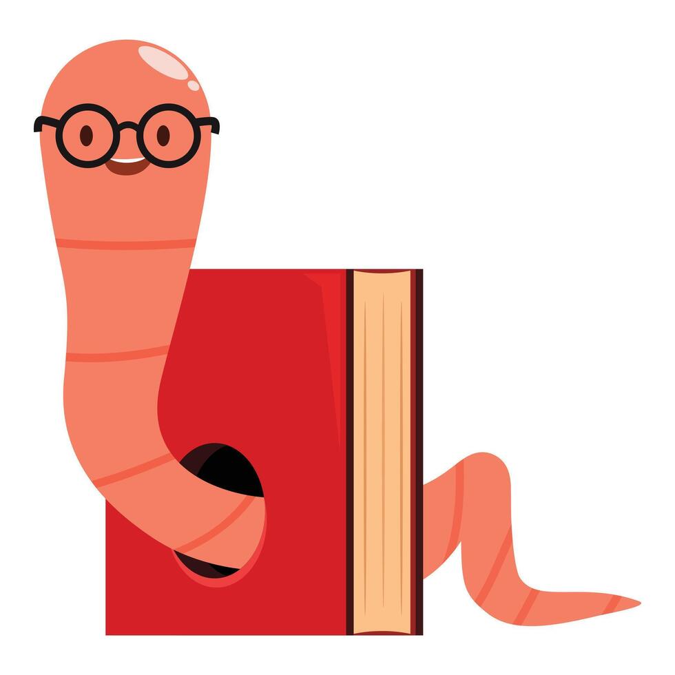 Smiling worm reading a red book vector