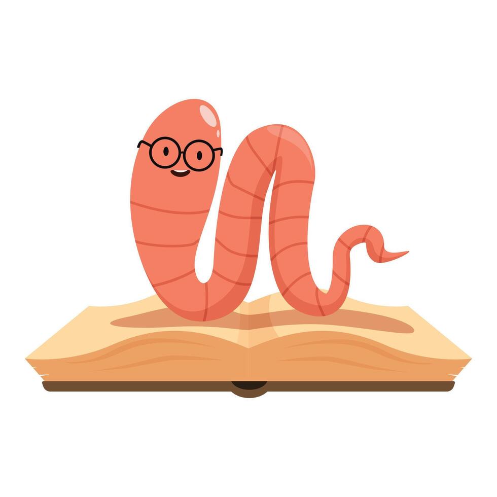 Smiling worm wearing glasses reading a book vector