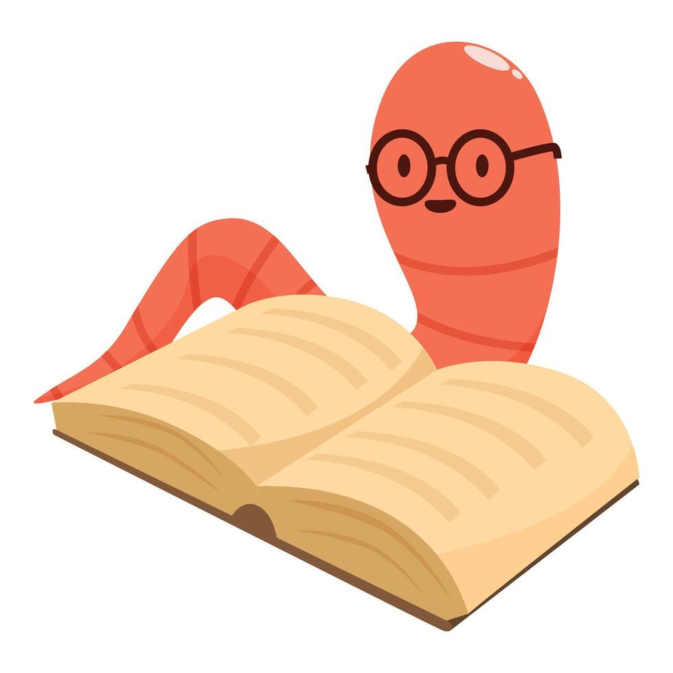 Bookworm wearing glasses reading open textbook vector
