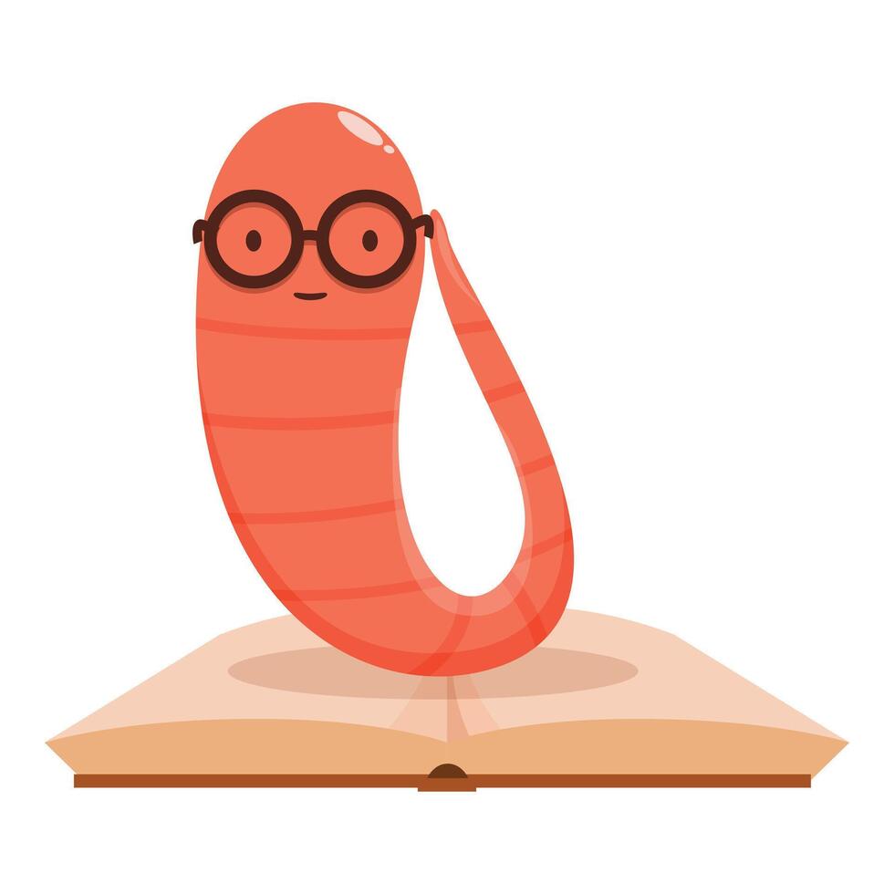 Cute worm wearing glasses reading a book on white background vector