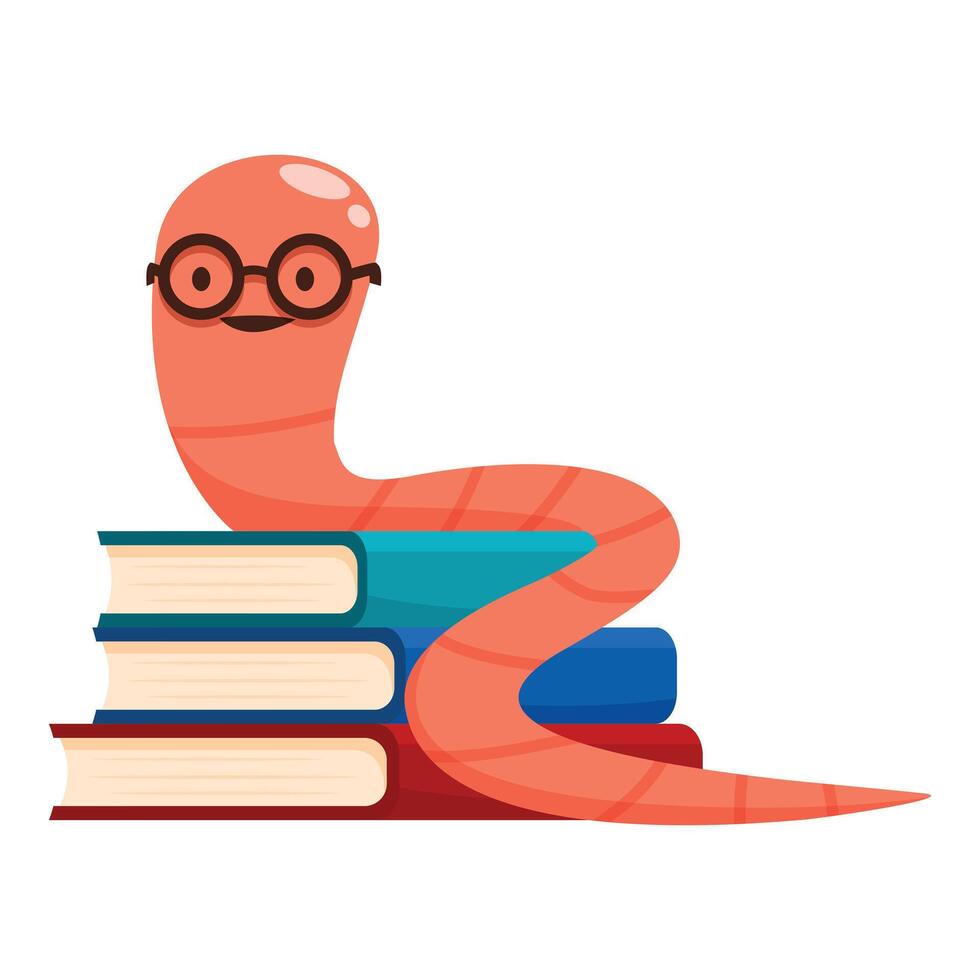 Bookworm wearing glasses relaxing on a stack of books vector