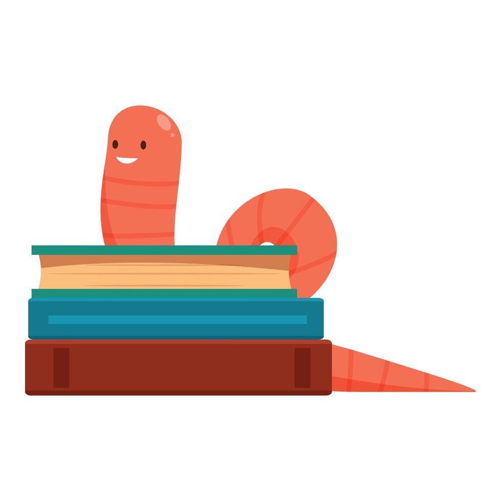 Smiling worm relaxing on stack of books after reading vector