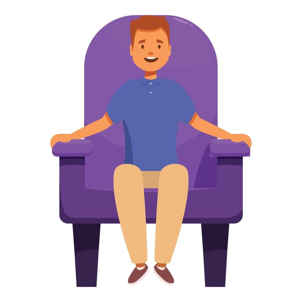 Young man sitting in purple armchair smiling feeling relaxed vector