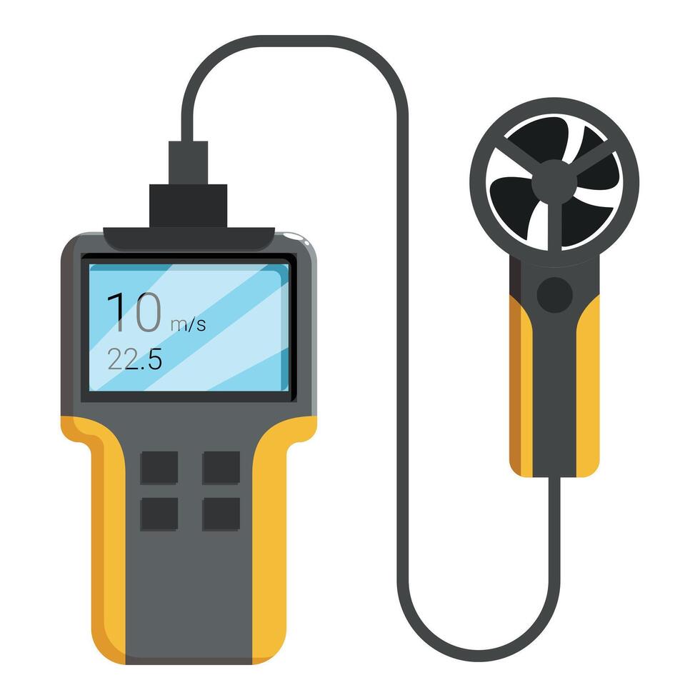 Digital anemometer measuring wind speed with display screen vector