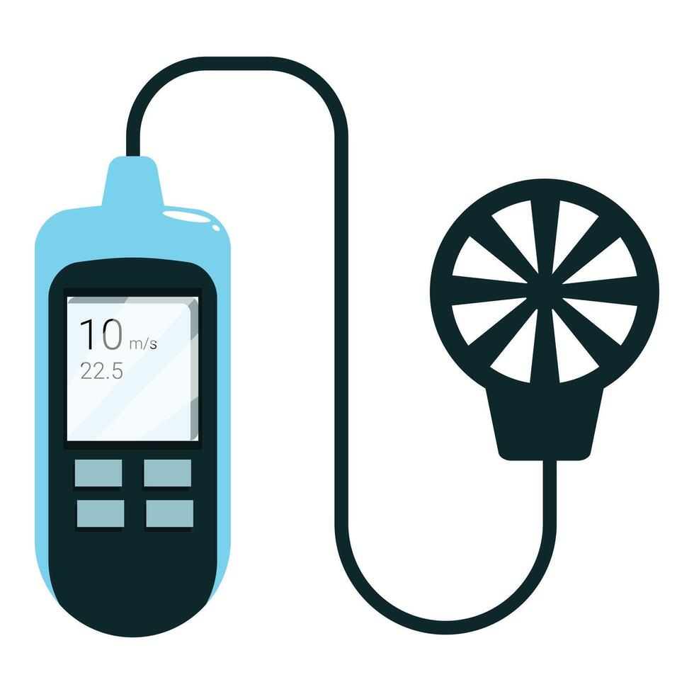 Digital anemometer measuring wind speed with display showing velocity vector
