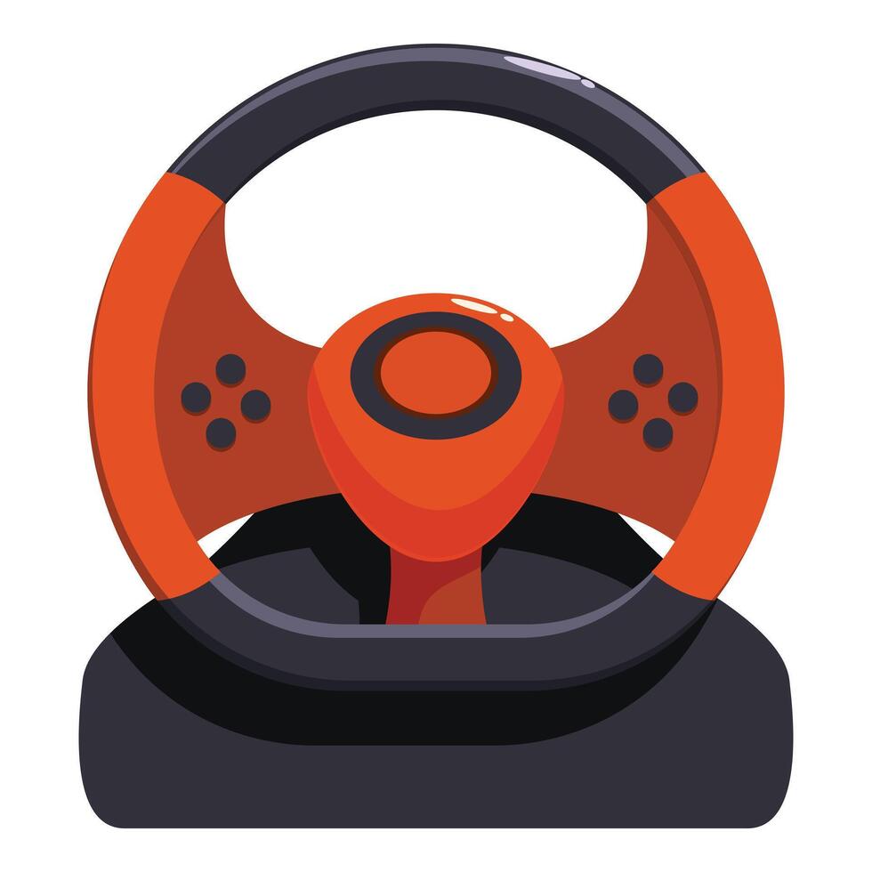 Orange and black gaming steering wheel with buttons for video game consoles vector