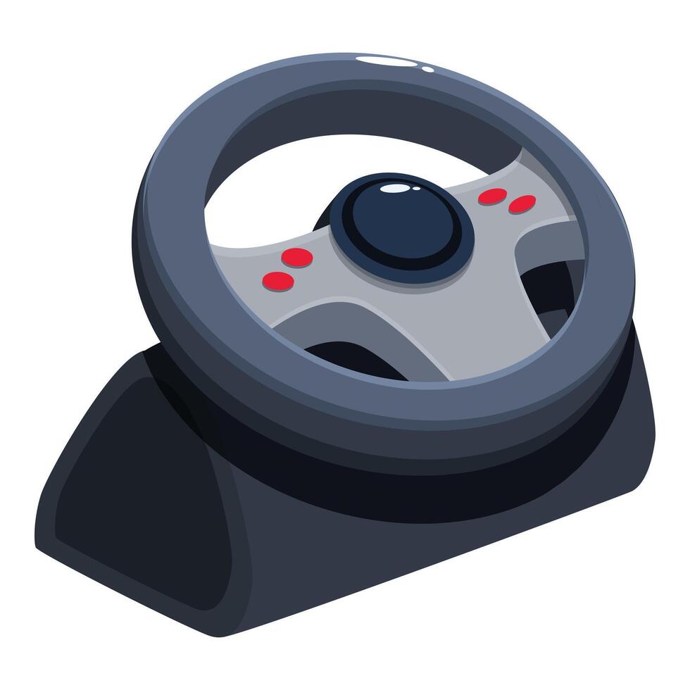 Gaming steering wheel resting on stand for playing driving simulator vector