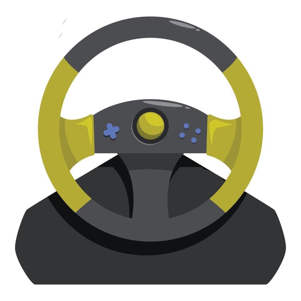 Yellow and black gaming steering wheel for playing racing games vector