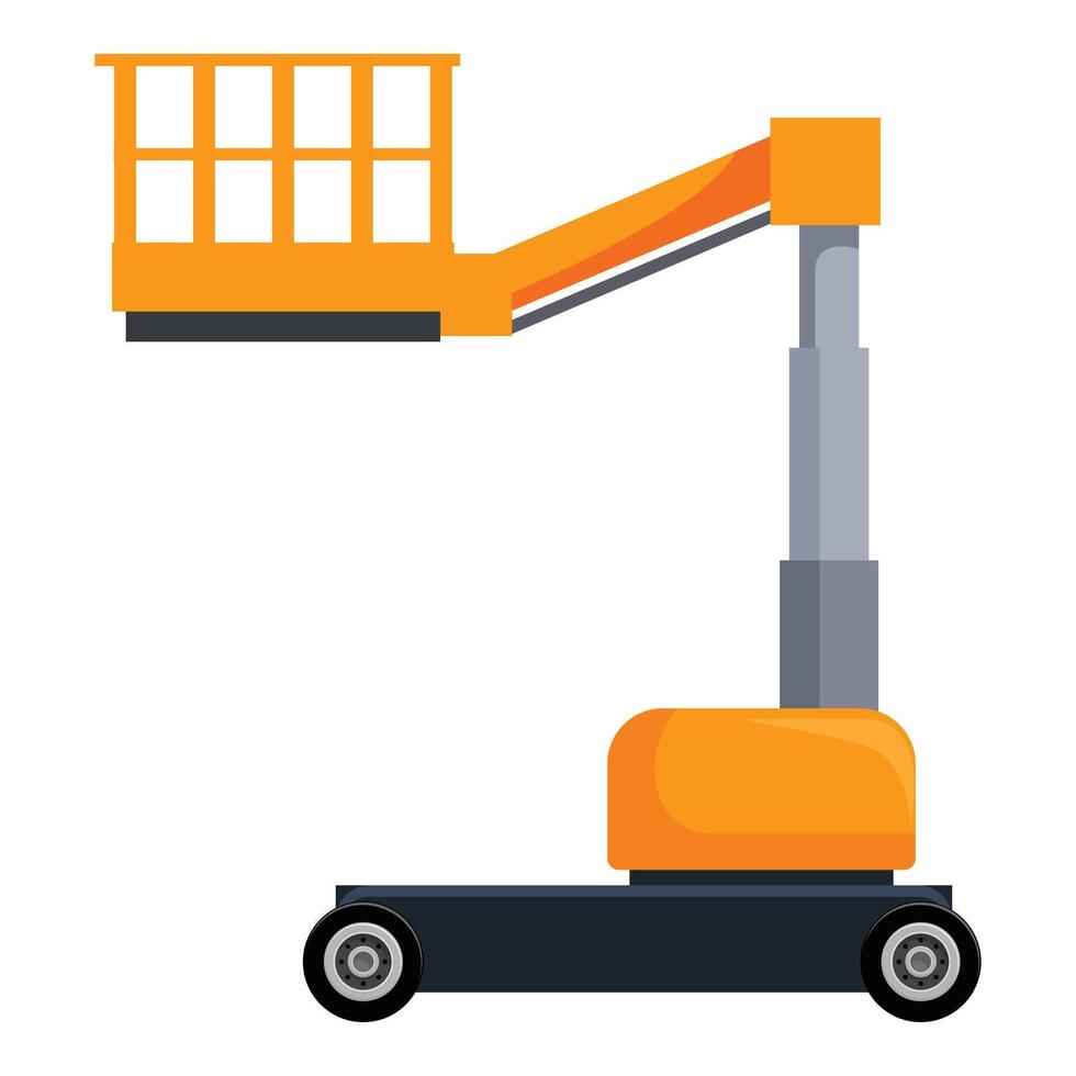 Orange telescopic boom lift reaching high in the sky vector