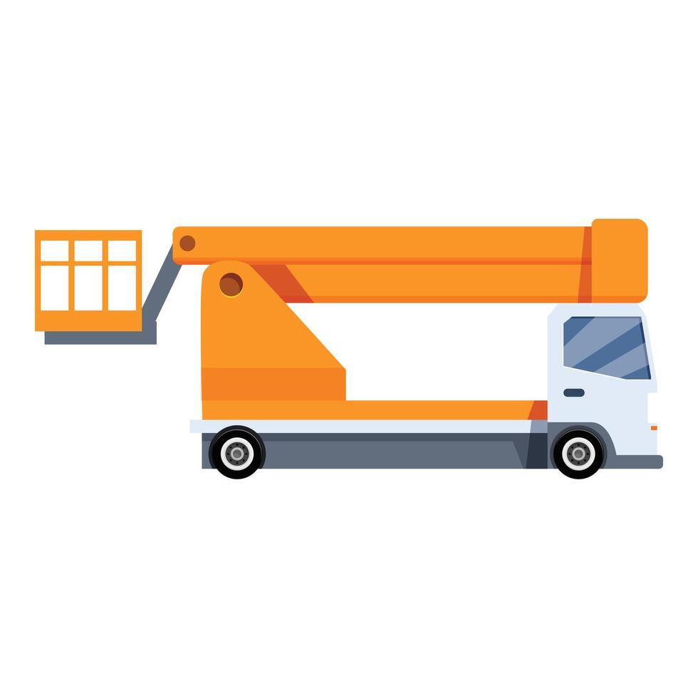 Orange elevated cherry picker truck isolated on white background vector