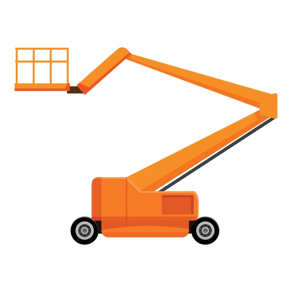 Orange telescopic boom lift reaching high in the air vector