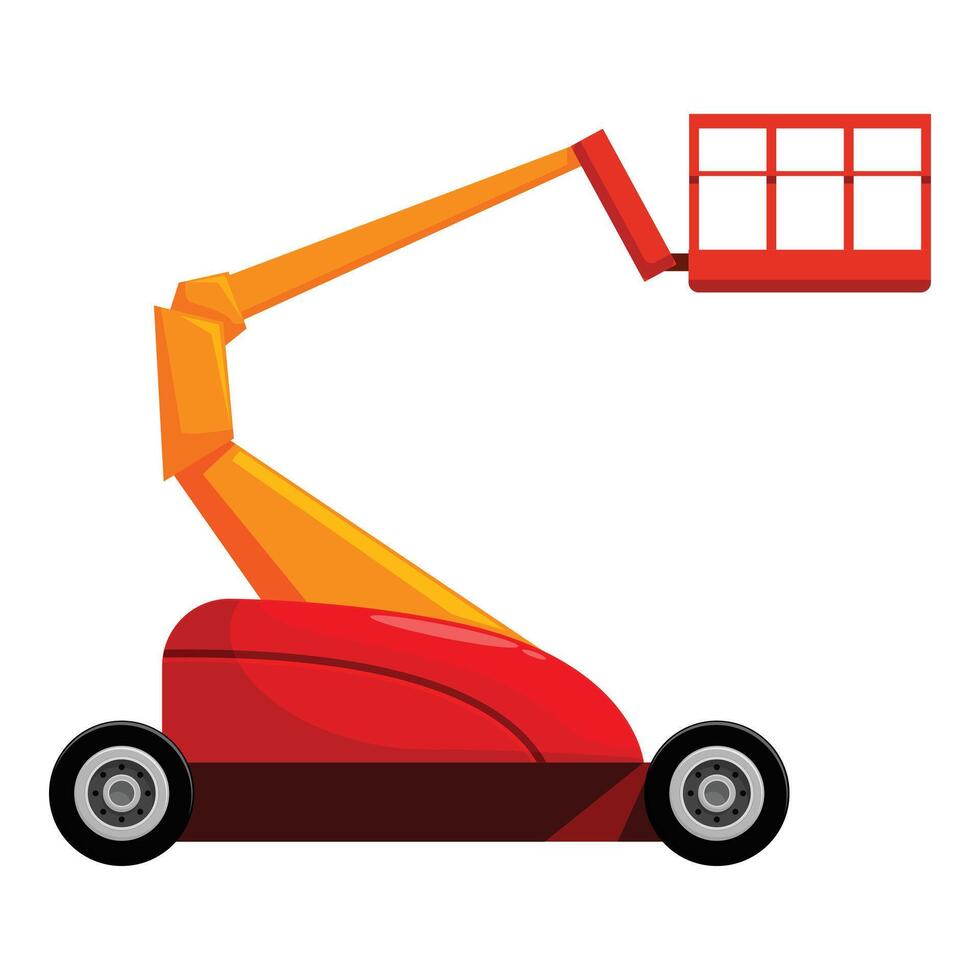 Red and yellow telescopic boom lift standing isolated on white vector