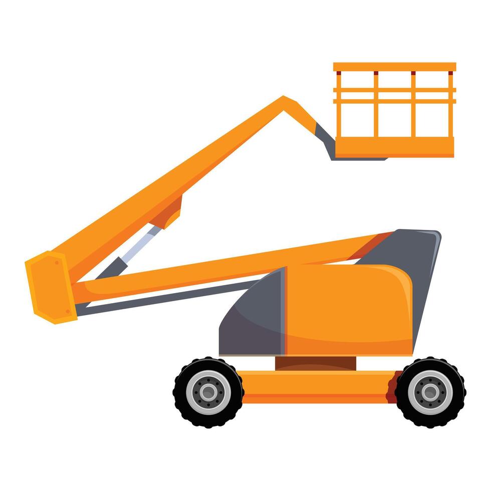 Articulated boom lift platform reaching high for construction work vector
