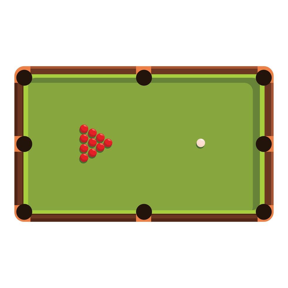 Green snooker table with red balls forming a triangle at the start of a game vector