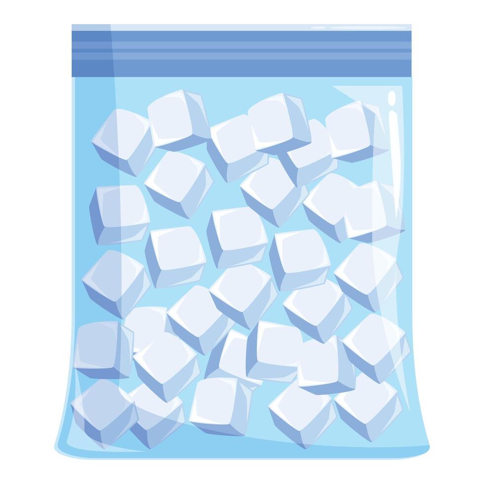 Transparent plastic bag full of ice cubes for cocktails and beverages vector