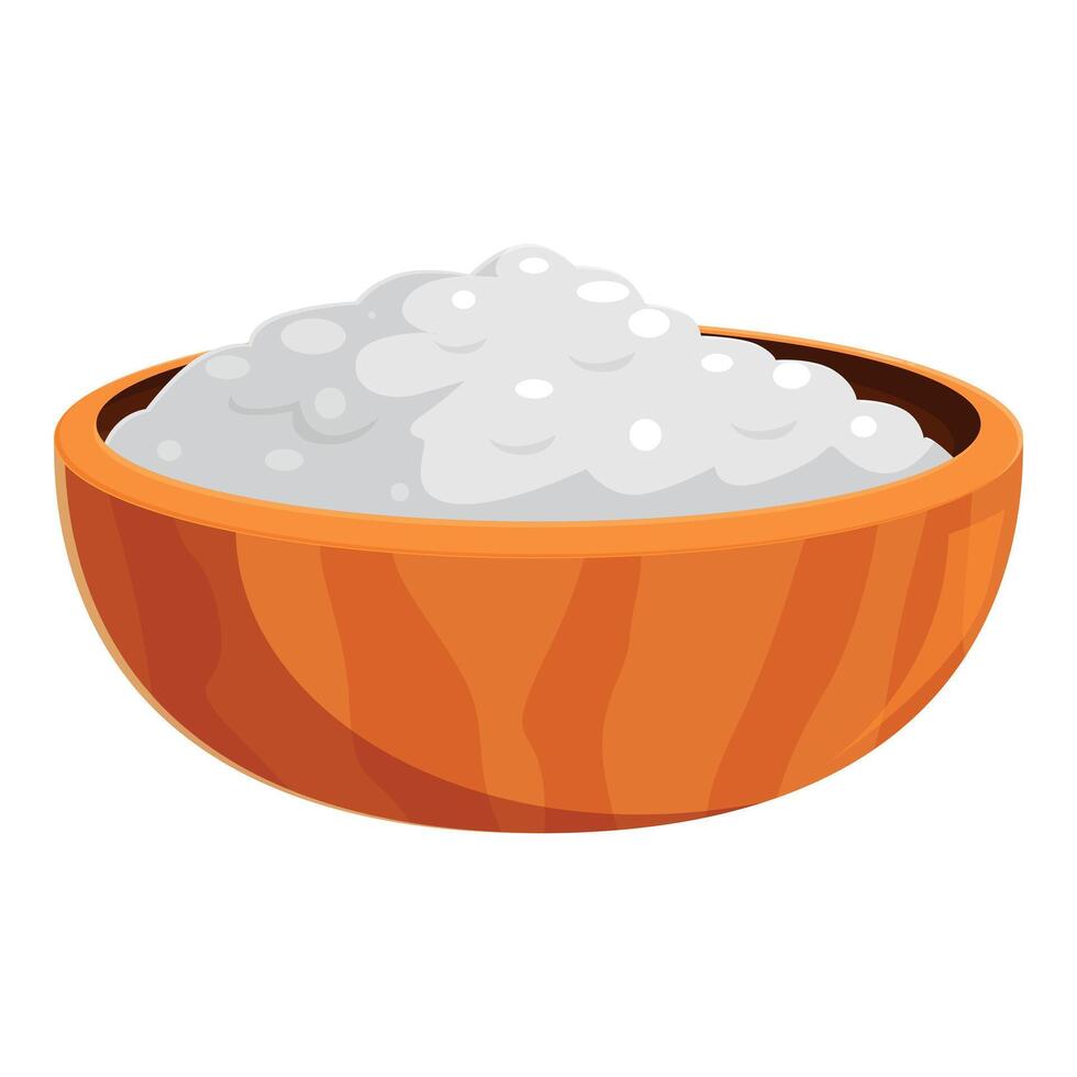 Wooden bowl overflowing with cottage cheese illustration vector