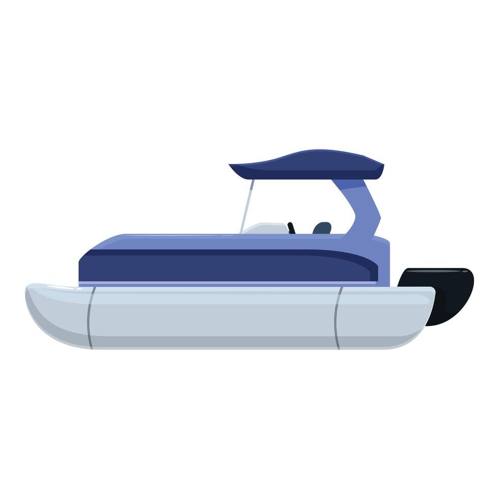 Modern blue pontoon boat with canopy floating on water vector