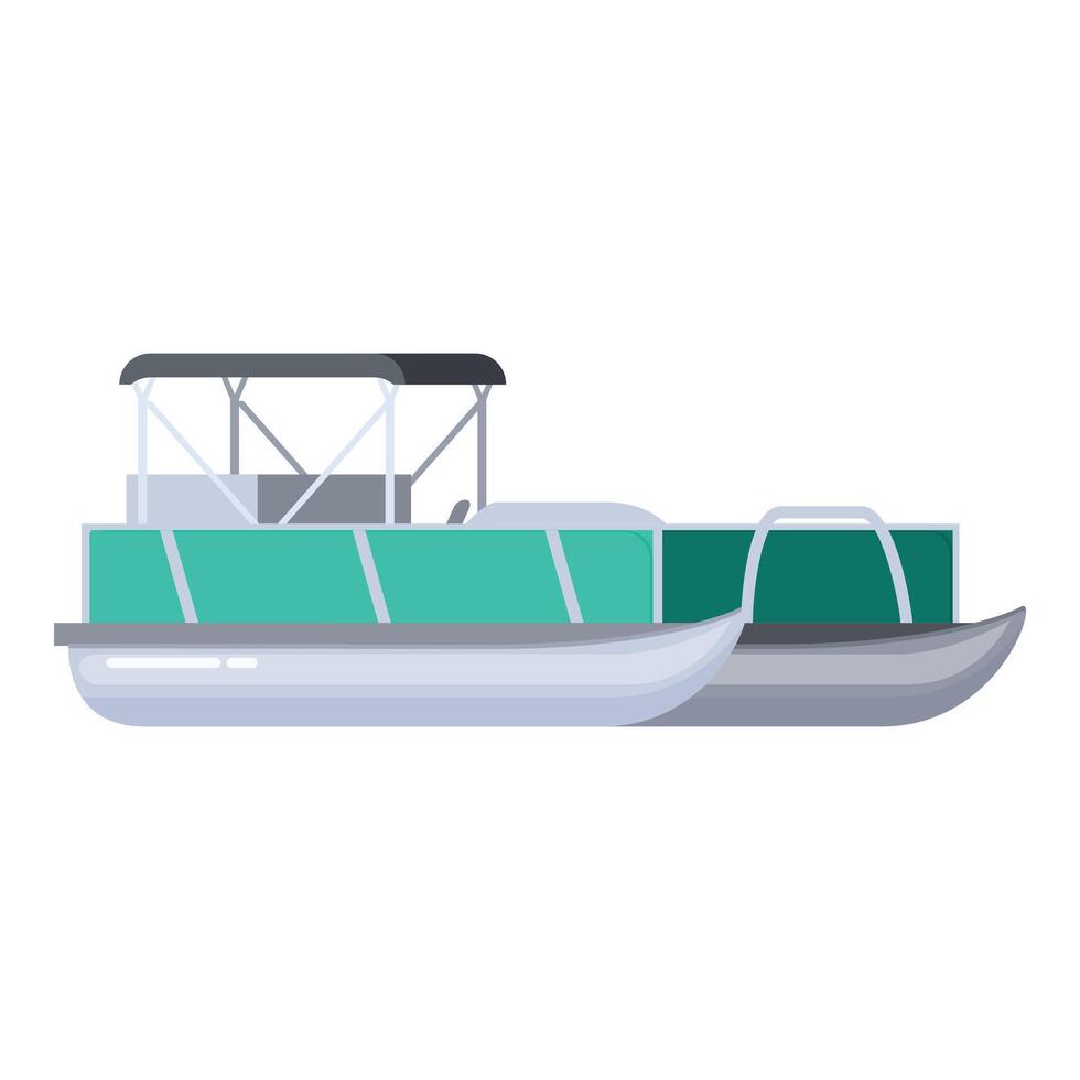Modern double decker pontoon boat with a bimini top is floating on a lake vector