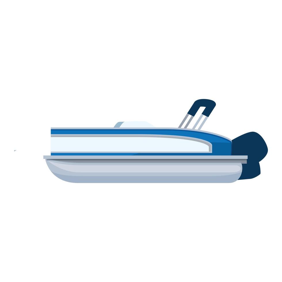 Modern blue and grey pontoon boat with motor on white background vector