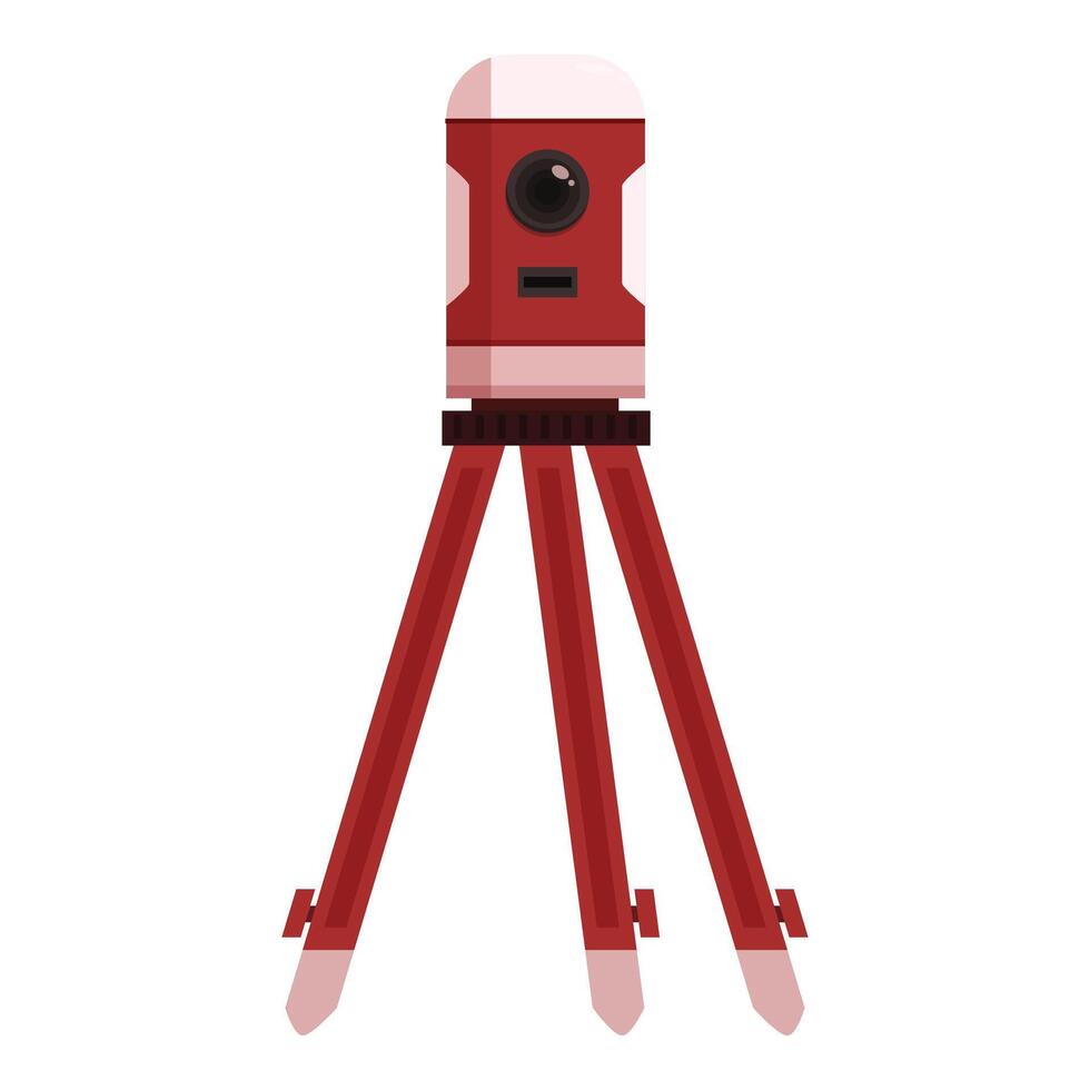 Red theodolite standing on a tripod measuring elevation differences vector