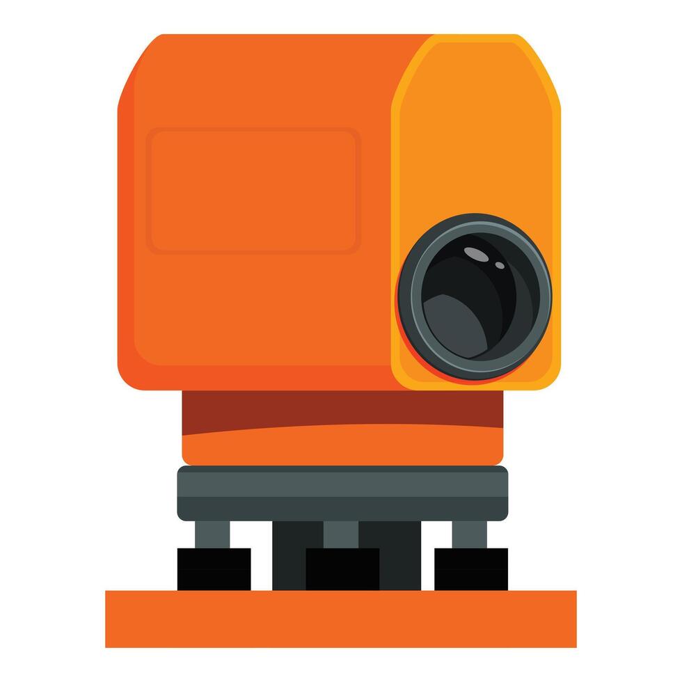 Orange theodolite standing on a tripod is measuring vector