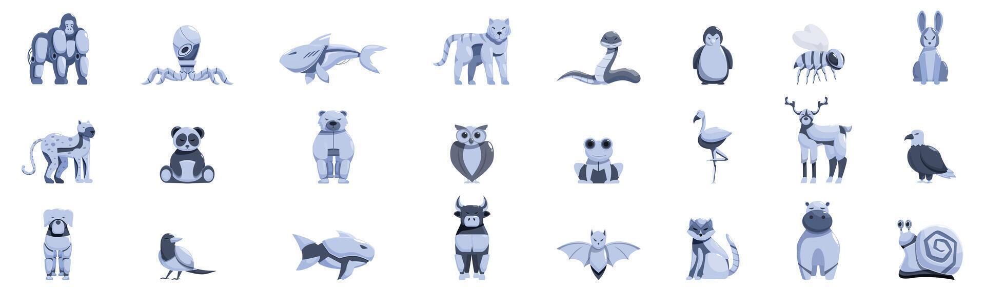 Mechanical animals icons set. Set of robots animals posing with different gestures on white background vector