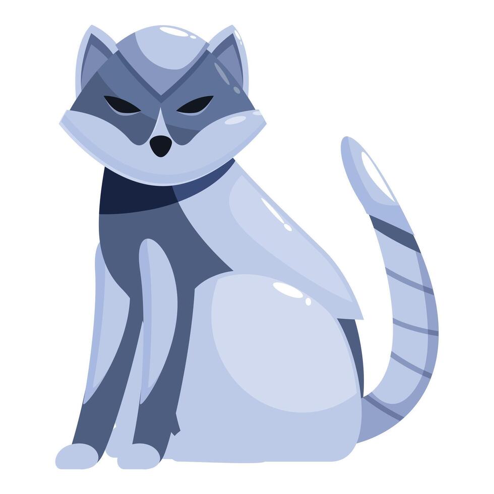 Blue robot cat sitting calmly with striped tail vector