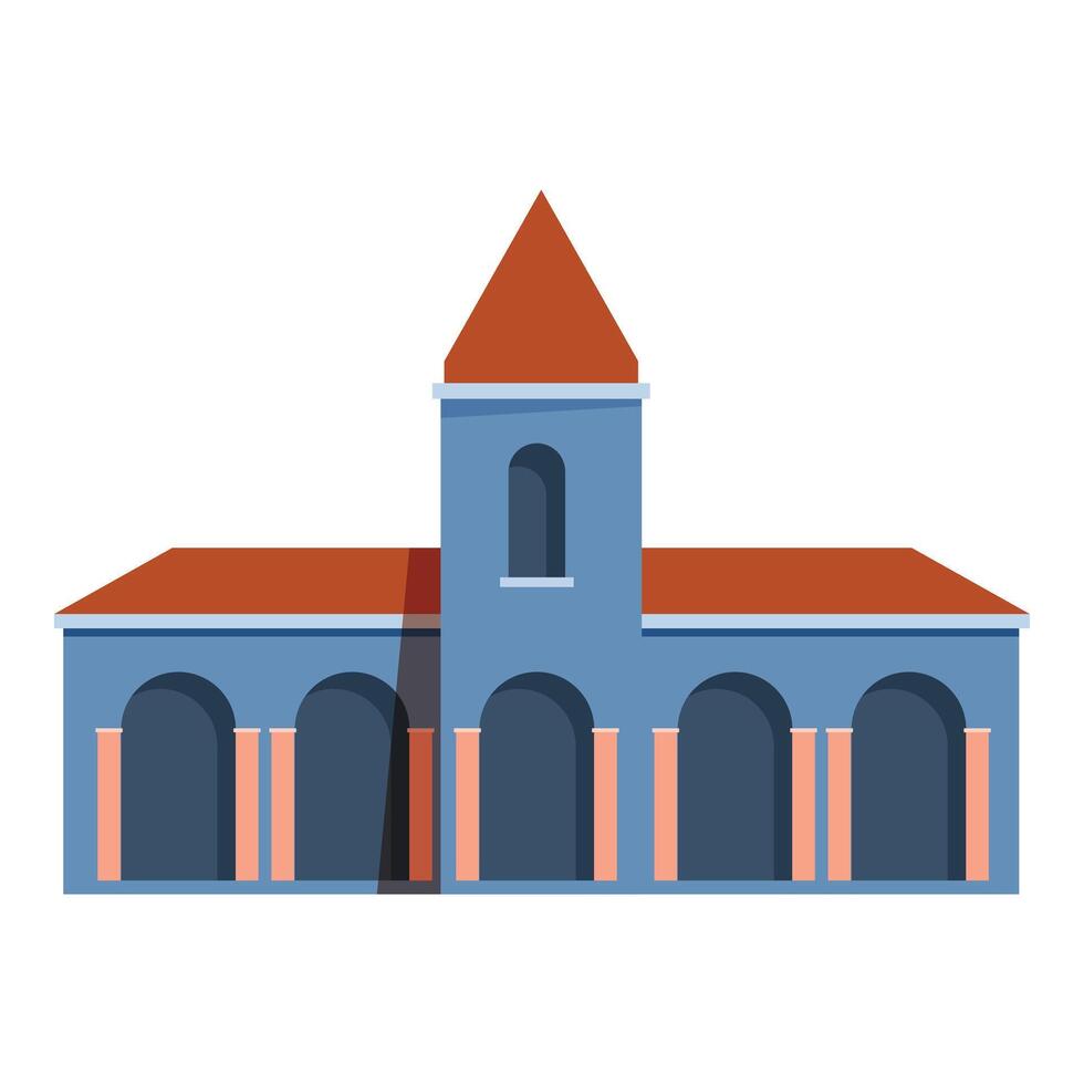 Blue old building with arches and tower minimalist facade vector