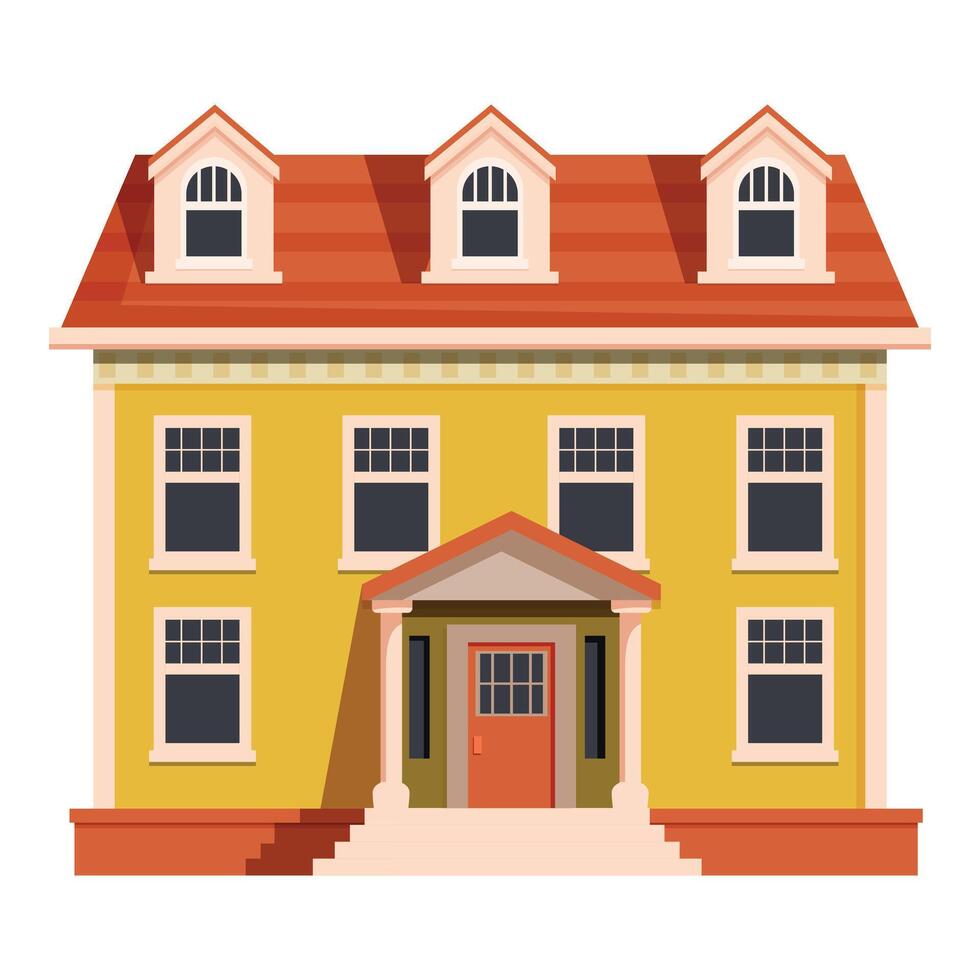Large yellow house with dormer windows and covered porch vector