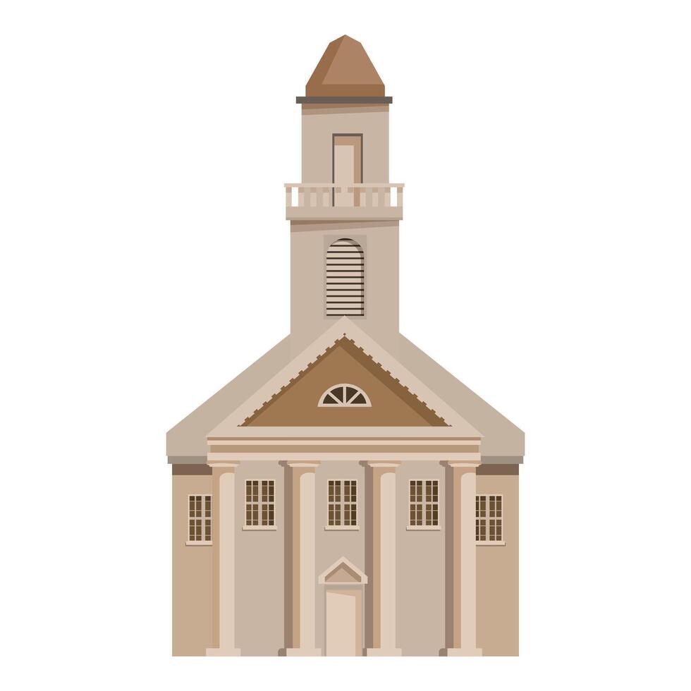 Big beige church building with columns and tower vector