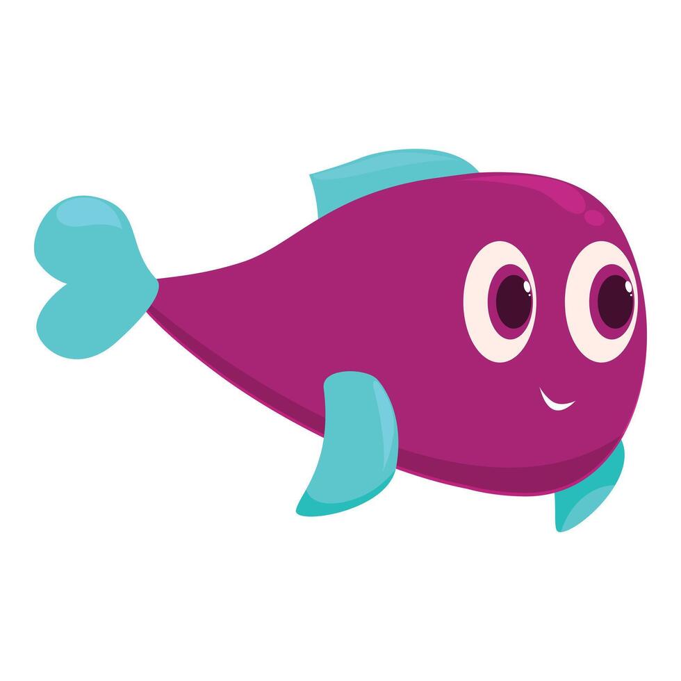 Cute purple cartoon fish character swimming with a smile vector