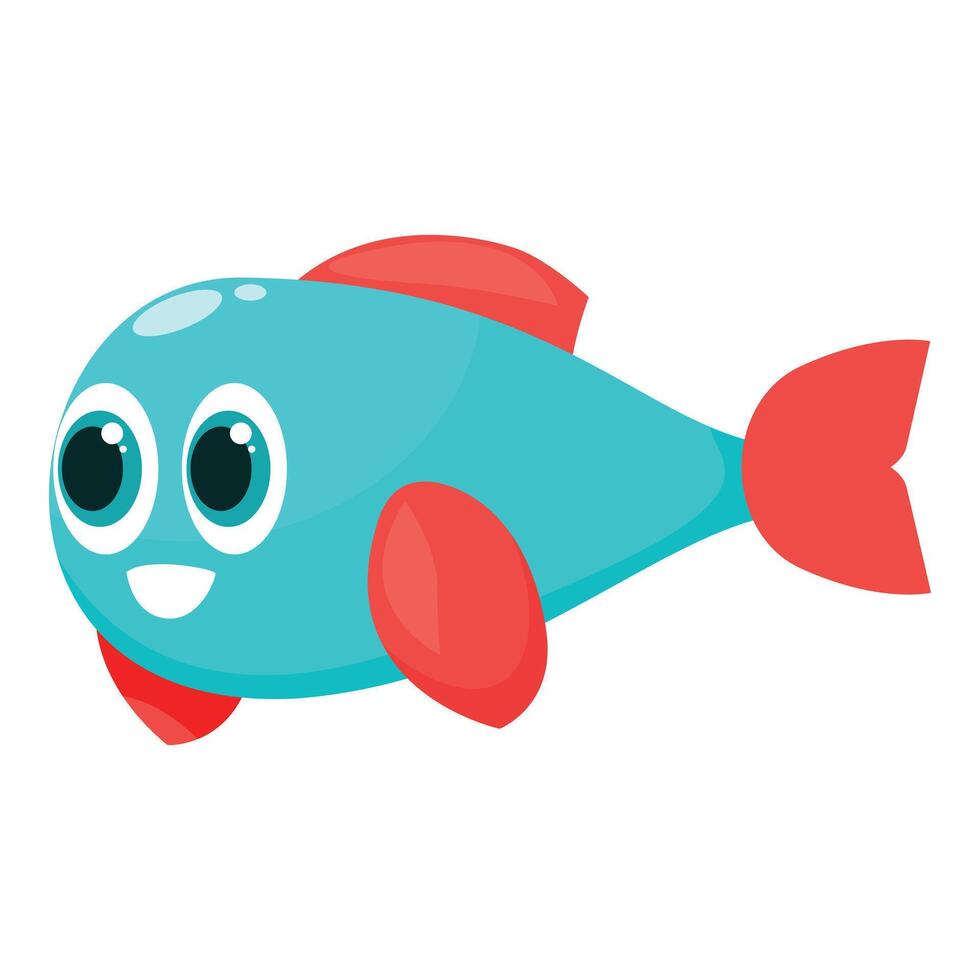 Cute blue fish smiling and swimming cartoon illustration vector