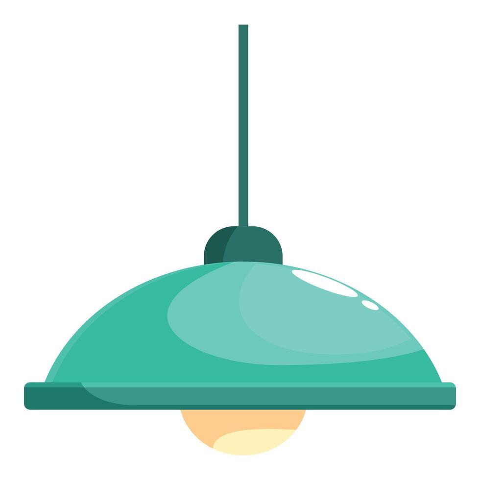 Green hanging ceiling lamp illuminating room vector