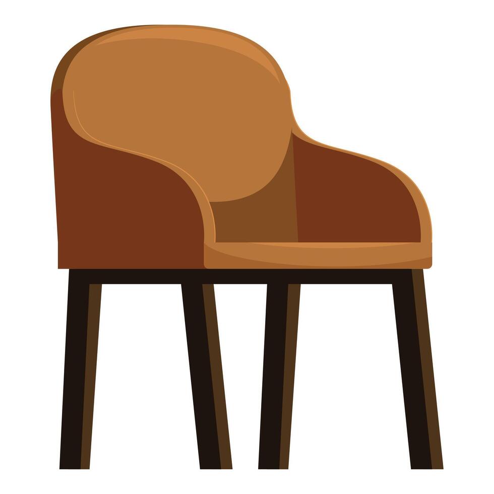 Brown comfortable chair with wooden legs standing on white background vector