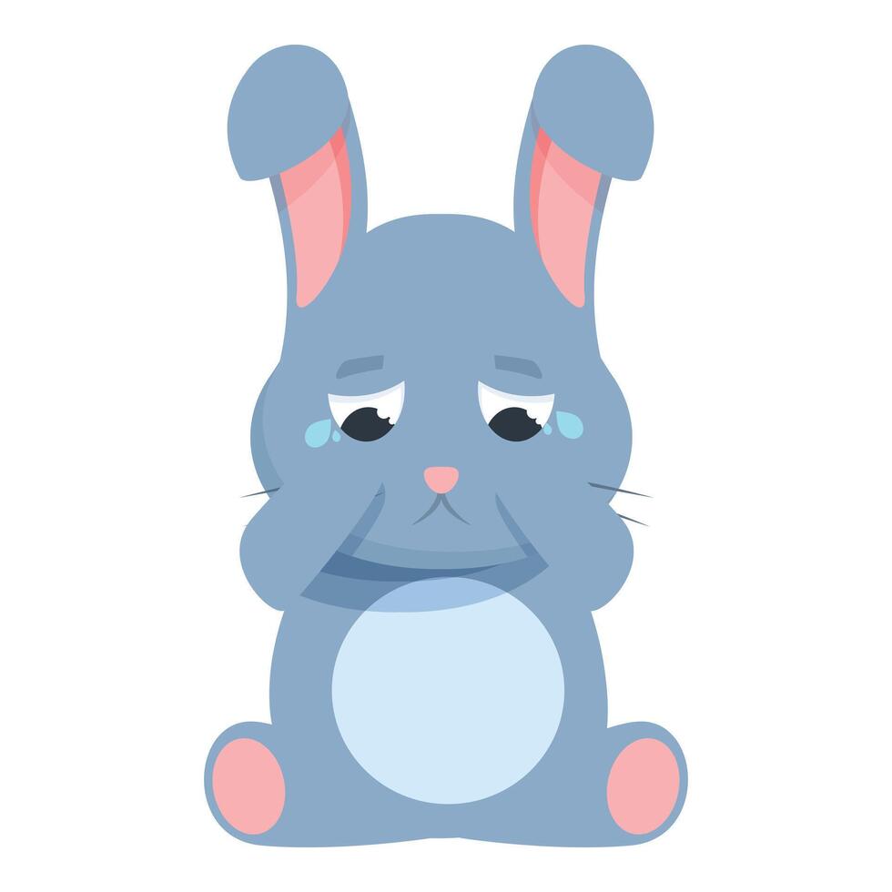 Cartoon bunny crying with big tears flowing down cheeks vector