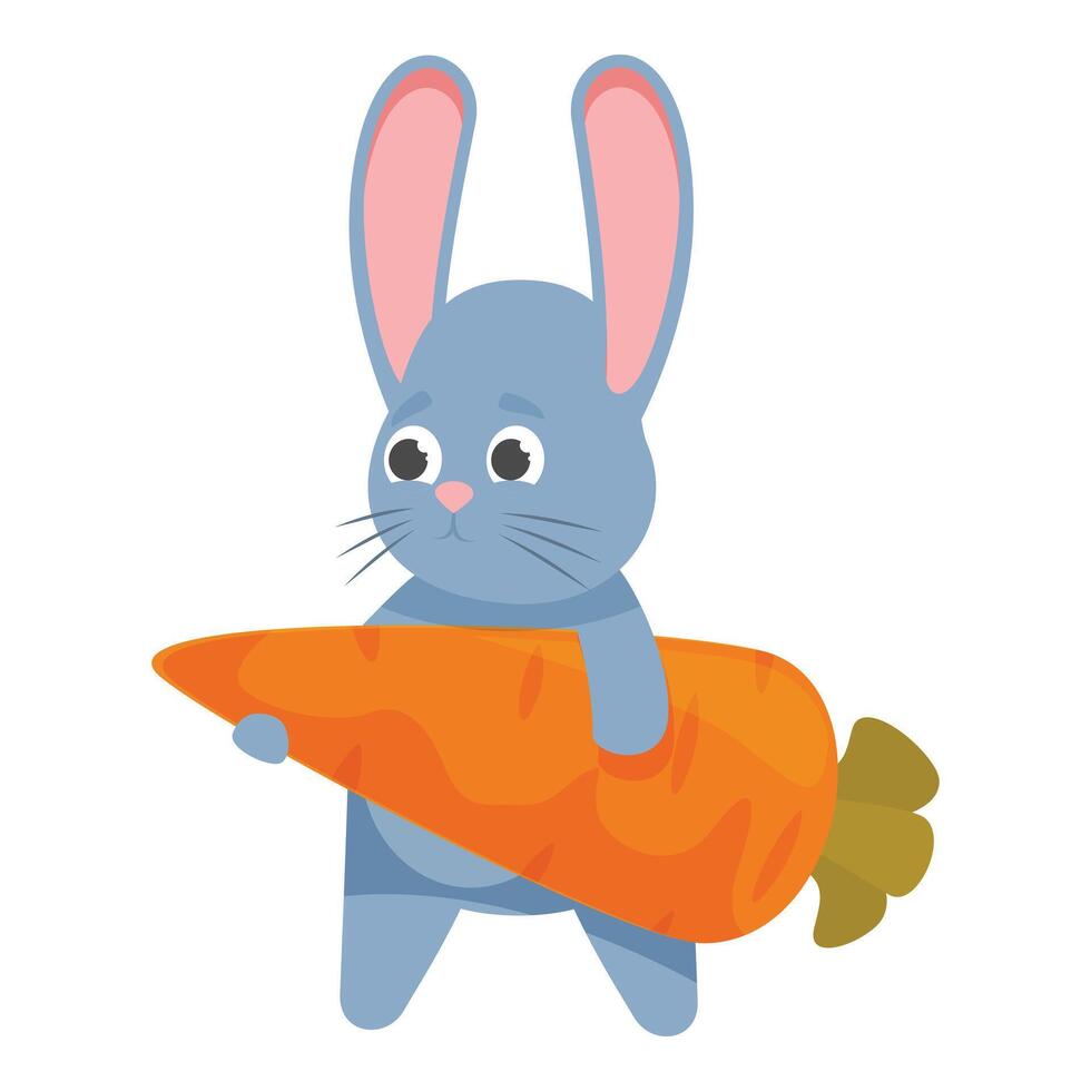 Cute blue bunny rabbit carrying big carrot cartoon character design vector