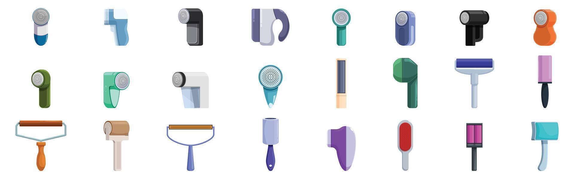 Lint remover icons set. Large set of lint removers showing variety of designs and colors vector