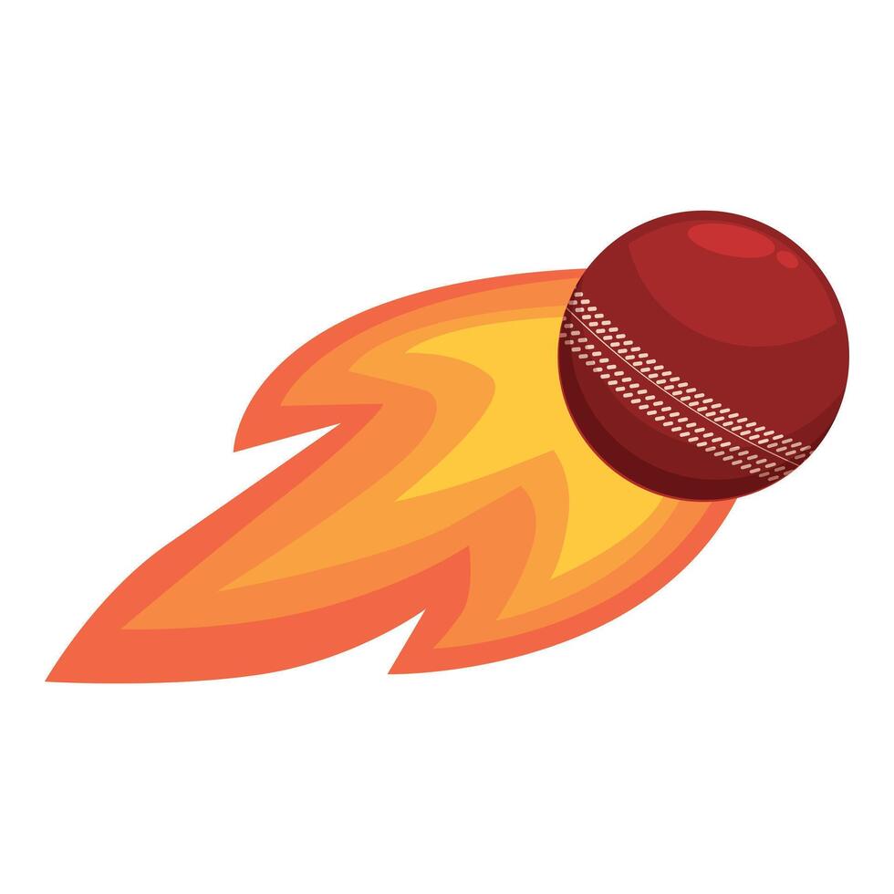 Cricket ball flying through air with trail of fire behind it vector