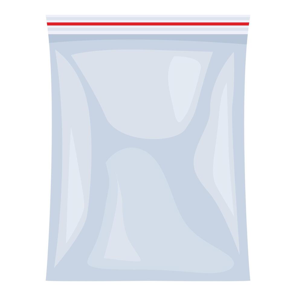 Realistic empty plastic zipper bag is sealed with red stripe vector