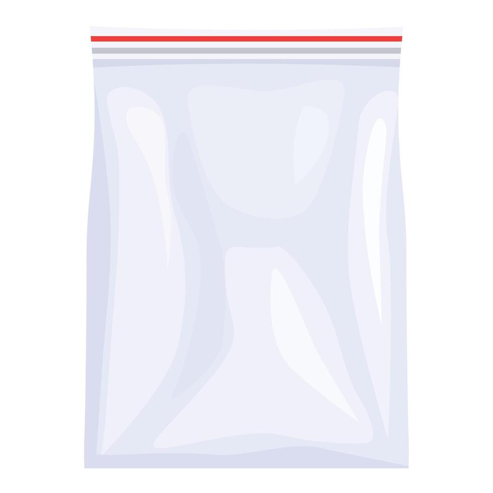 Realistic empty transparent plastic zipper bag with red stripe isolated vector