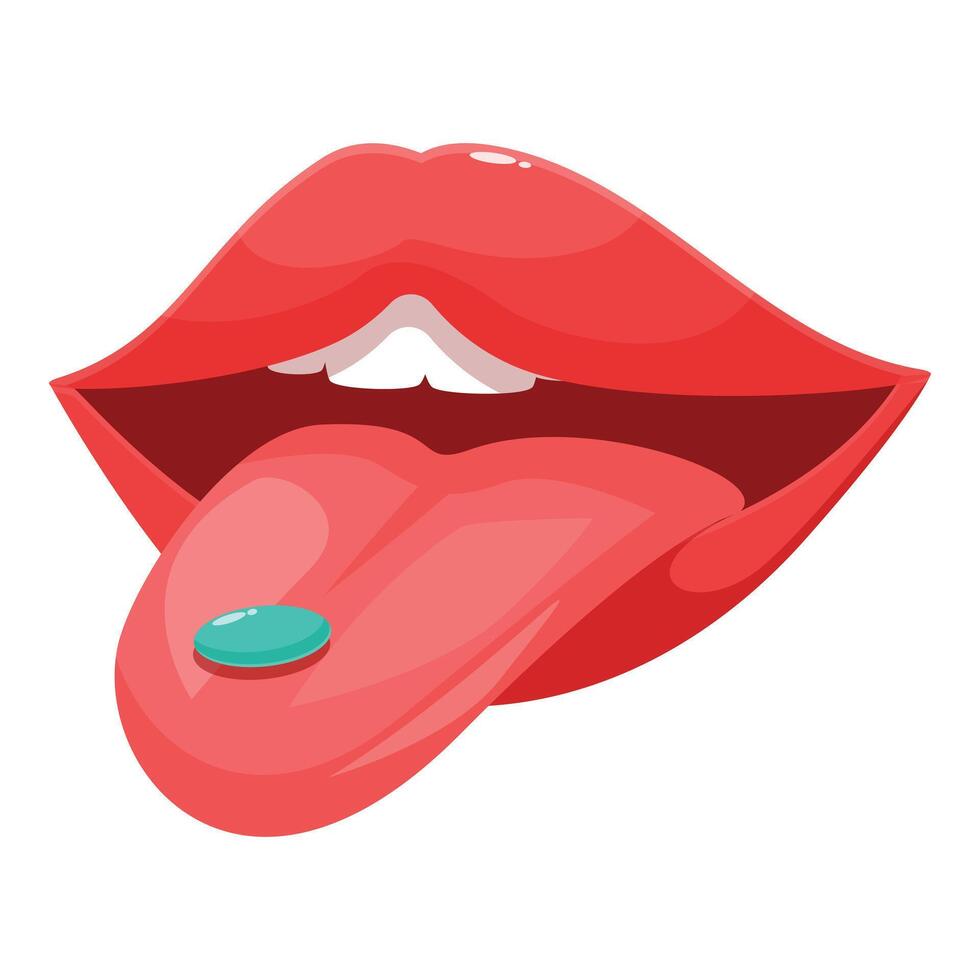 Woman taking pill holding medicine with tongue vector