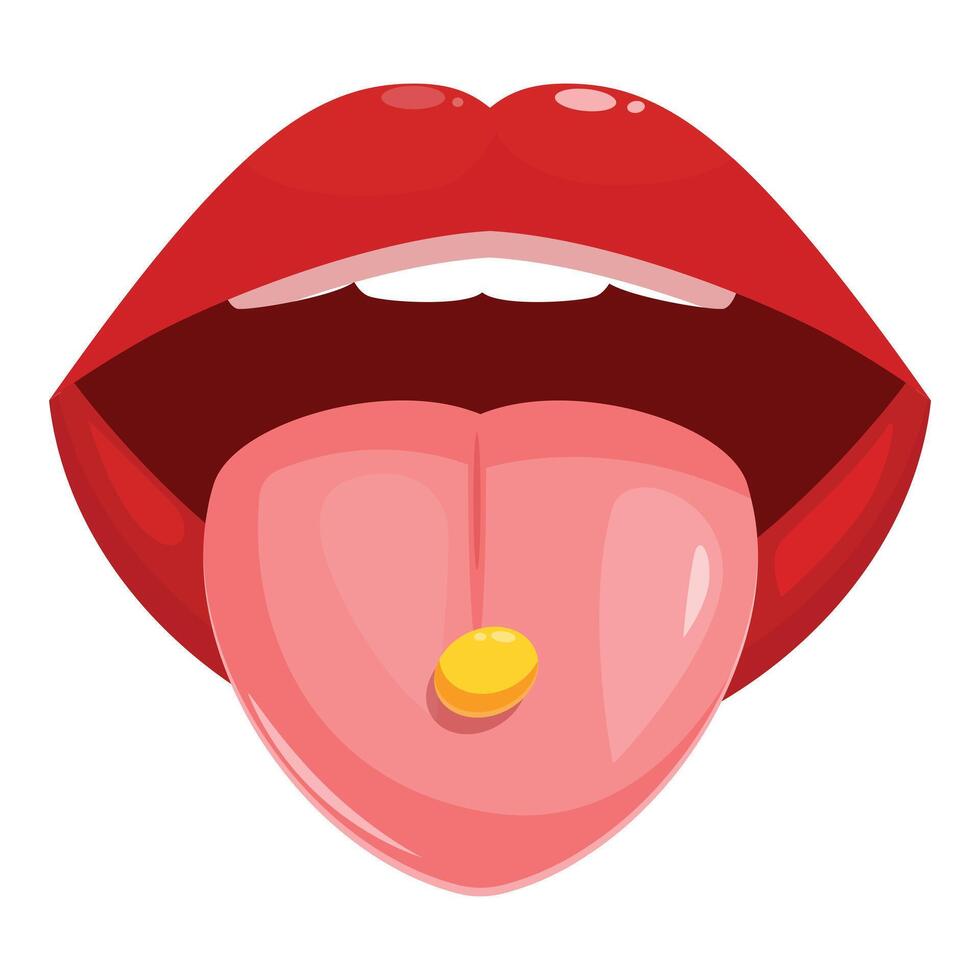 Open mouth showing tongue with a pill sticking on it vector