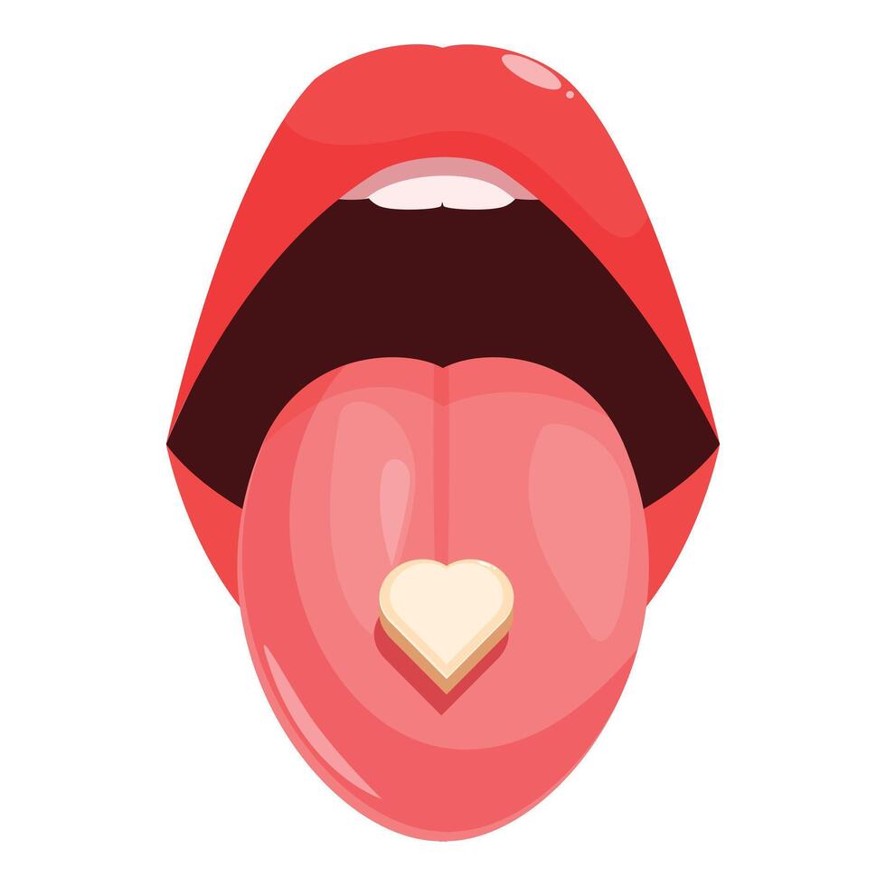 Woman sticking out tongue with heart shape candy on white background vector