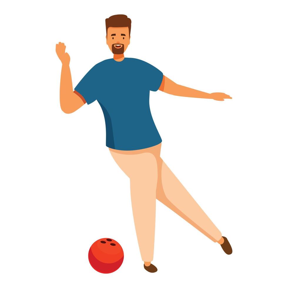 Young man throwing bowling ball having fun playing game vector
