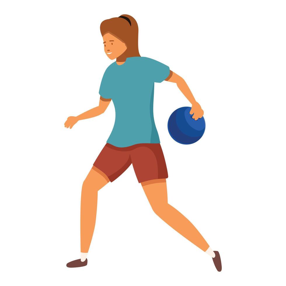 Young woman playing bowling holding ball running and smiling vector
