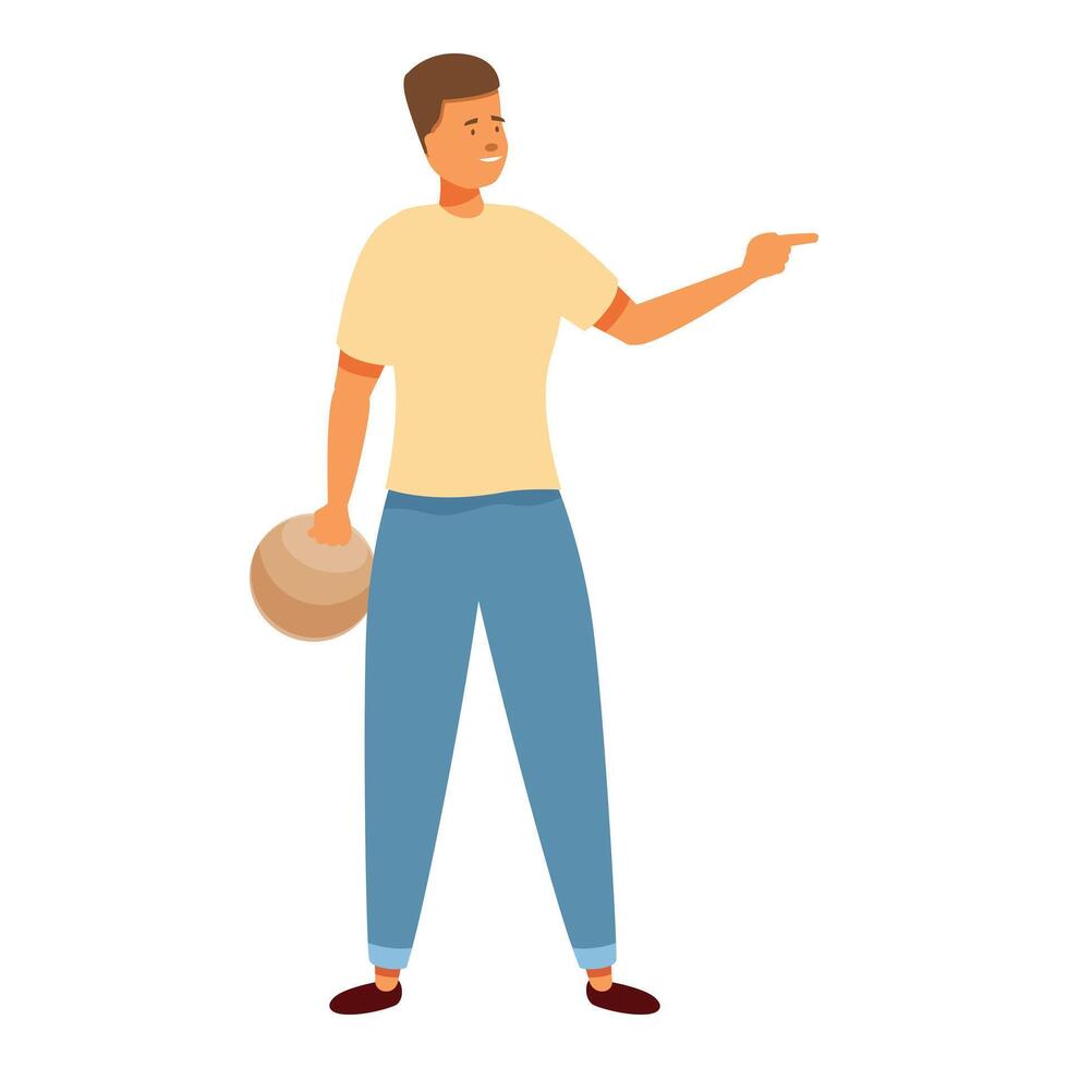 Young man bowling holding ball and pointing with finger vector