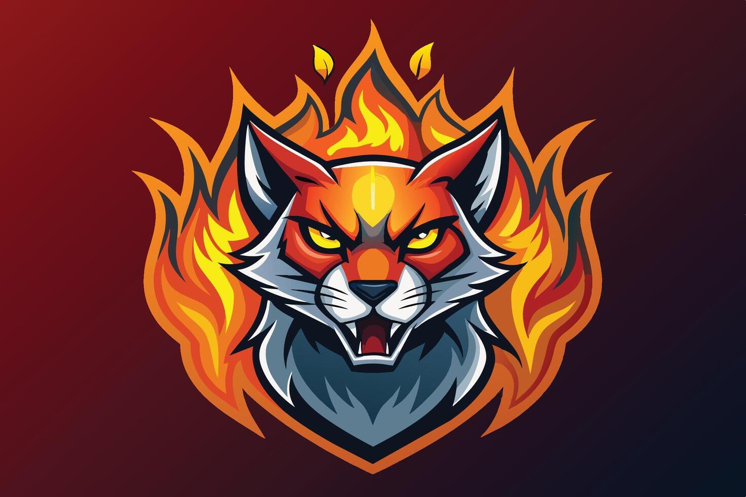 Fierce fox logo design with flames representing strength and energy, perfect for branding or eSports imagery vector