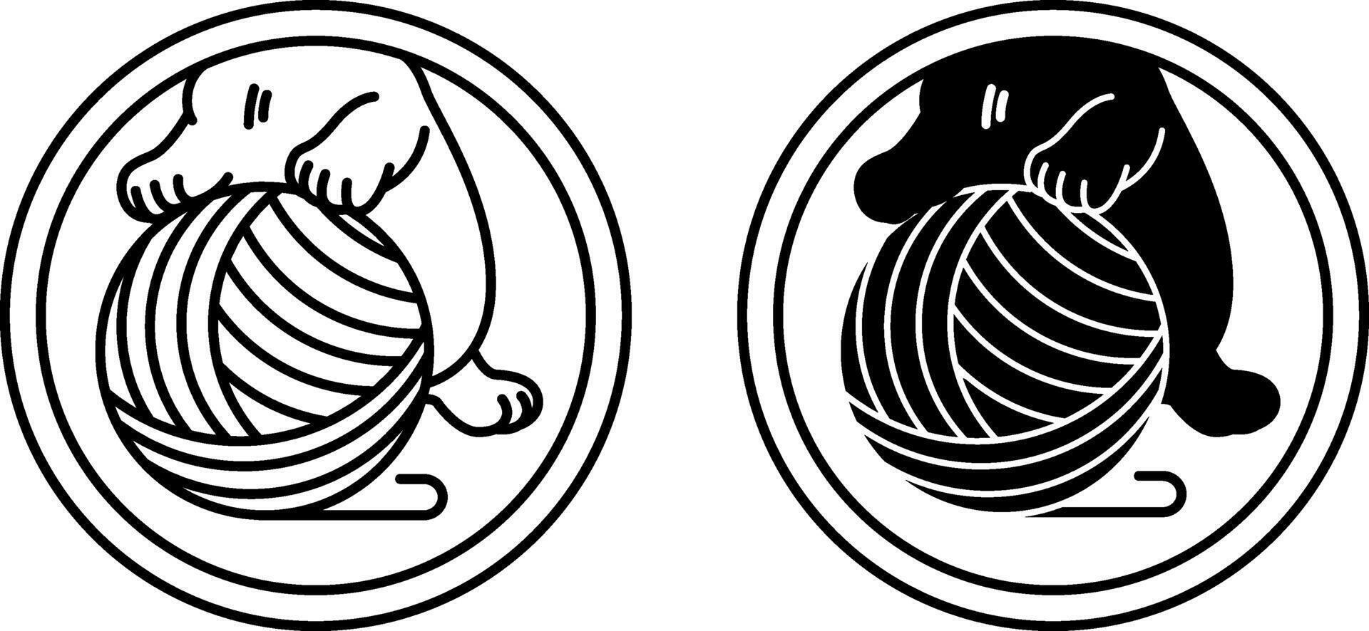 Kitten Food Labels. Black and White Icons. Kitten Playing with a Ball of Yarn. Kitten Food Packaging Sticker vector