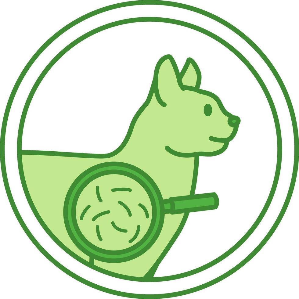 Green Hairball Control Label. Icon. Cat and Hair in Magnifying Glass. Pet Care Packaging Sticker vector